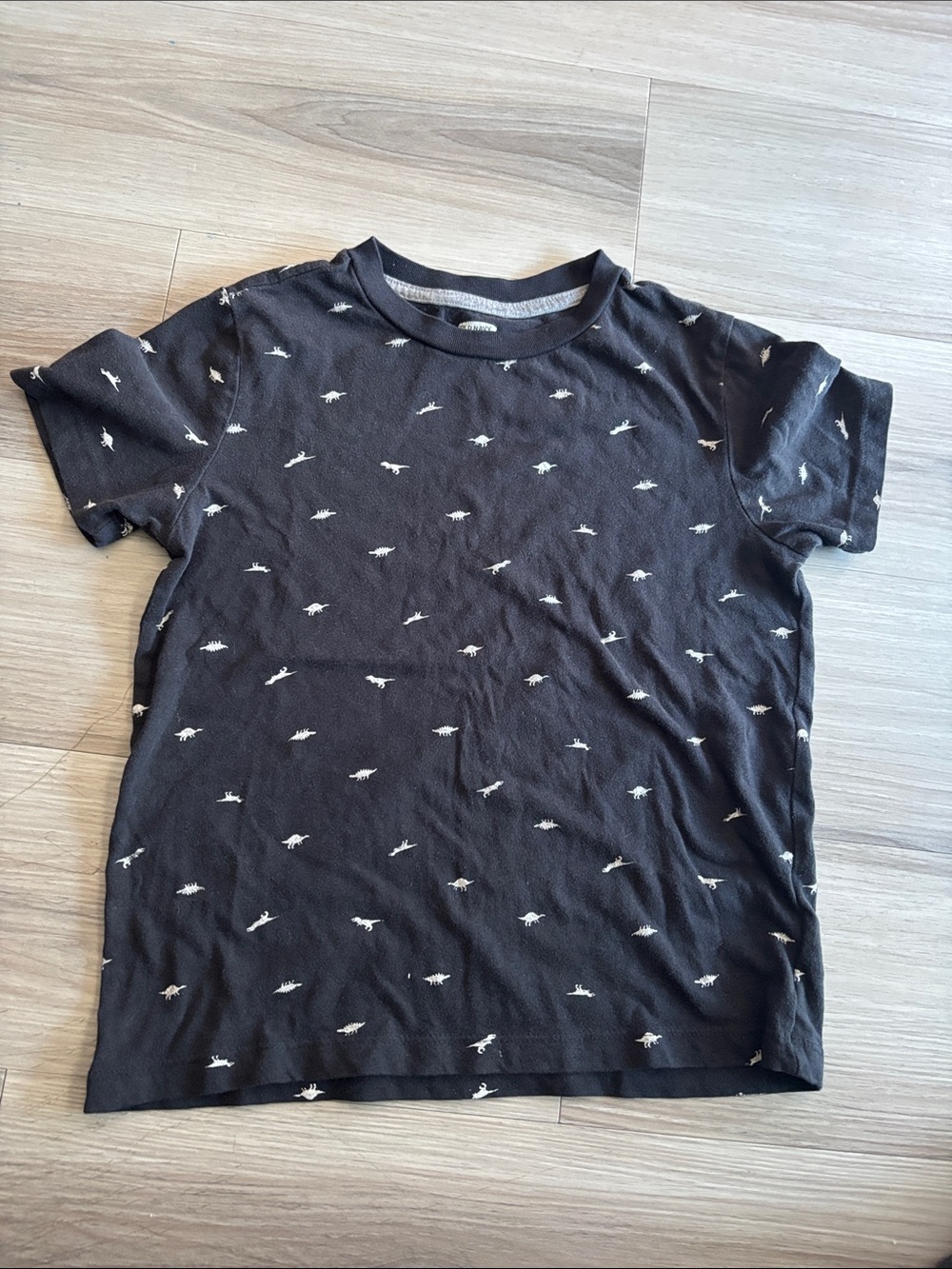 Old Navy Black Short Sleeve Tee with Small White Dino Motif